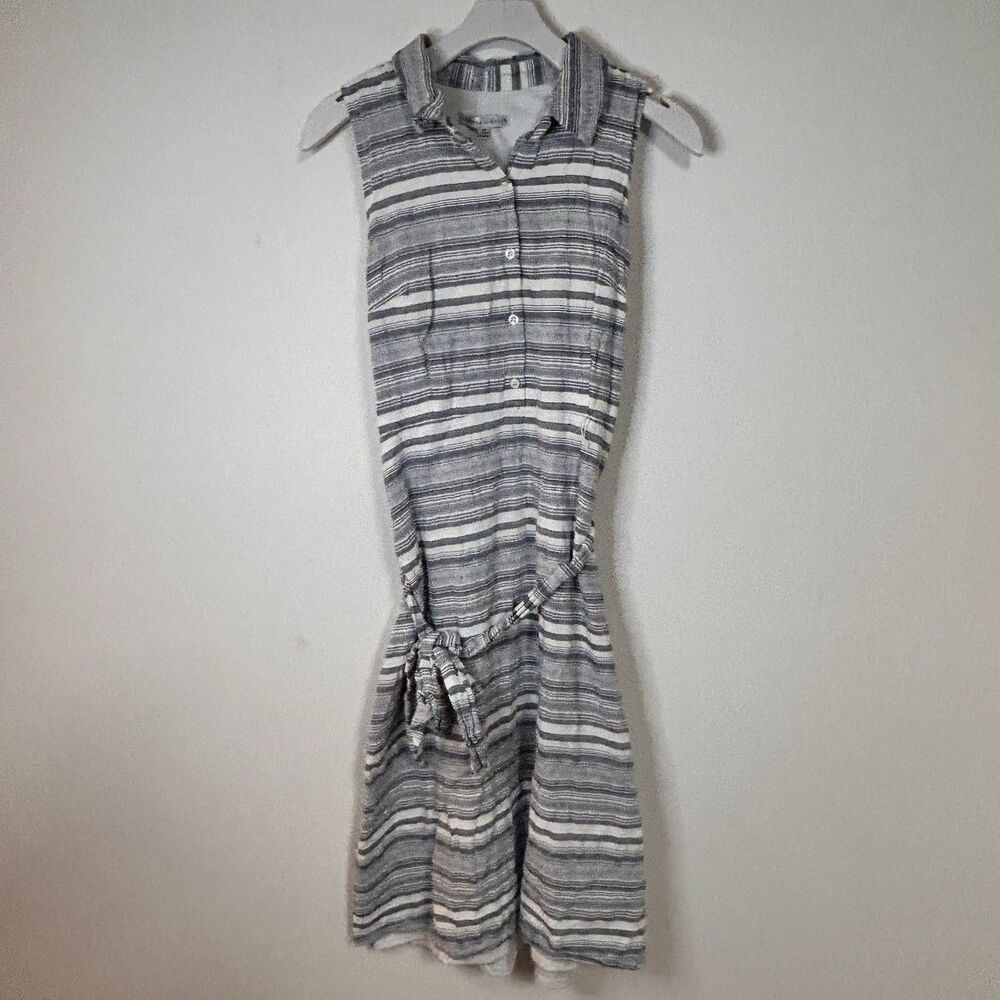 Sandra Darren Womens Size 12 Stripe Shirt Dress Sleeveless Tie Waist